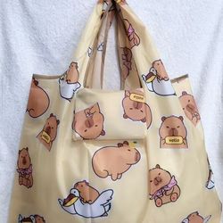 Cartoon Grocery Shopping Eco-Friendly Bag, Portable Foldable Shopping Bag, Large Capacity Tote Bag, Shoulder Storage Bag, Mommy Bag