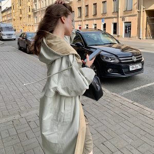 
KERNEL COSMOS Albat Street Casual loose lazy style double-sided hooded stand-up trench coat
