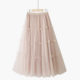 Spring retro princess fairy high waist Japanese solid color bow lace stitching gauze net long skirt