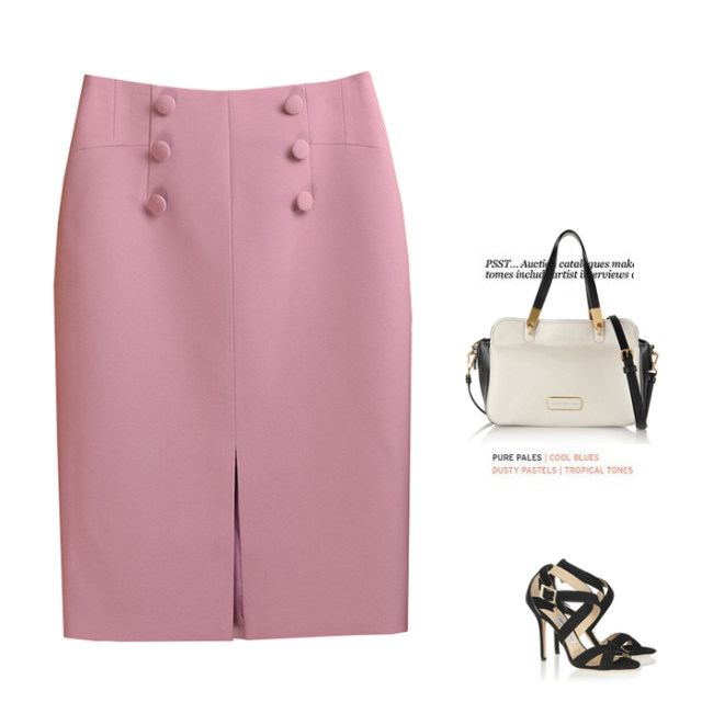 Workplace skirt mid-length skirt women's high waist hip skirt slimming commuting new dark blue zipper solid color one-step skirt