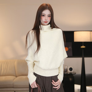 
Ergei autumn and winter half-high collar fashionable bat-sleeved sweater sweater for women new high-end lazy style long-sleeved top