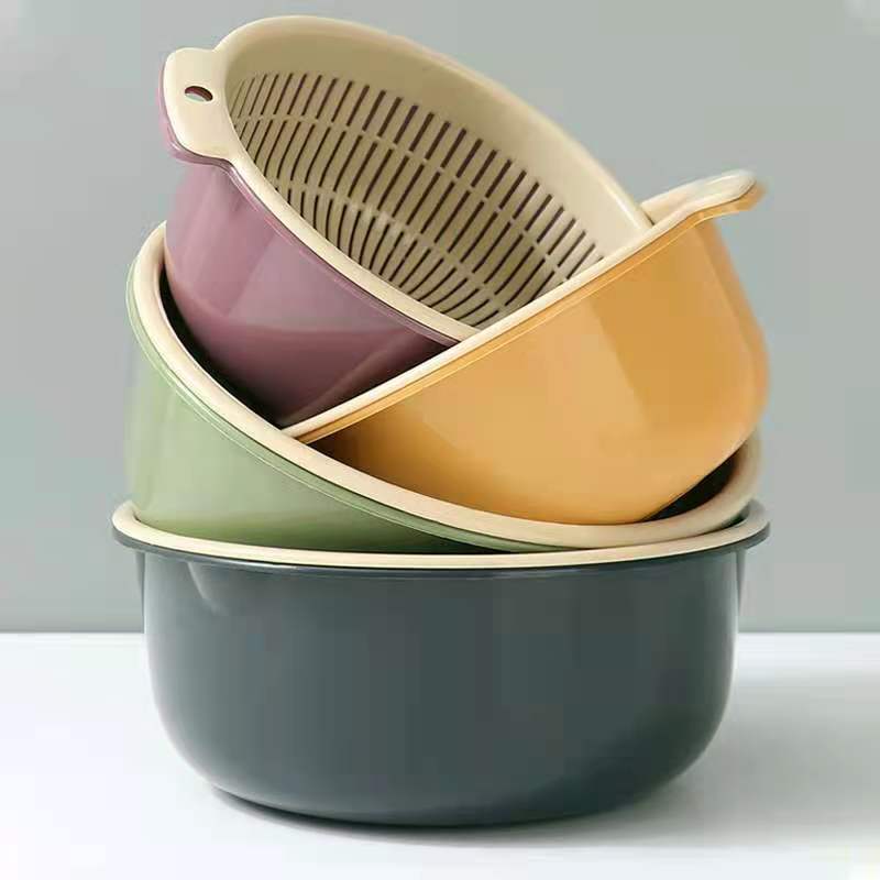 北欧双层沥水篮洗菜篮滴水篮便携厨房塑料镂空沥水淘米多用沥水篮