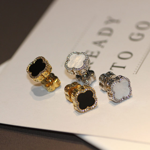 925 silver needle four-leaf clover front and rear earrings niche design ins style earrings small and exquisite earrings