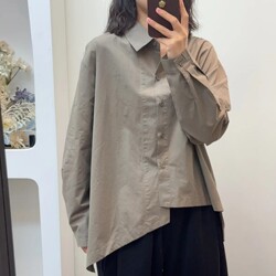 2026 Spring and Autumn Fashion Casual Versatile Artistic Shirt Irregular Women's Loose Cotton Shirt
