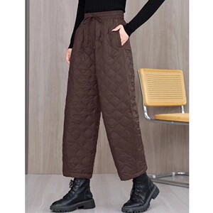 
2025 autumn and winter new high-waisted lace-up diamond-shaped 90 down down pants for women, loose and versatile wide-legged down pants for women