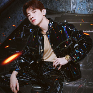 
New spring and autumn pu patent leather glossy dance performance stage break dance fashion men's leather jacket set 1050