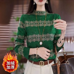 
Winter new style half turtleneck plus velvet thickened long-sleeved T-shirt for women, fashion slim inner layer, warm top, Australian velvet shirt