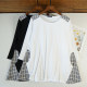 Japanese ladies cotton seven -point sleeve loose skirt shirt, spring and summer new pocket T -shirt medium long white 8337