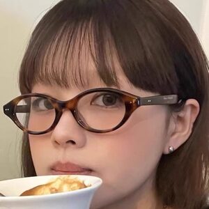 
Pretty Korean style fashionable retro small oval glasses nerd ins anti-leopard print pure black blue light frame