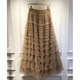 Mesh ruffled temperament skirt women's European station 2023 autumn and summer new model long skirt slimming cake skirt