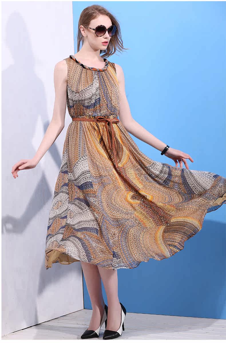 富尔杰夏季大牌高档真丝连衣裙大花女2015修身显瘦重磅桑蚕丝长裙