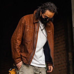 
Carnival and stillness [domestication] C75096 goat skin heavy washing retro old leather jacket for men