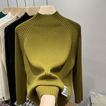 Autumn and winter new solid color semi -high -necked bottom sweater lady
