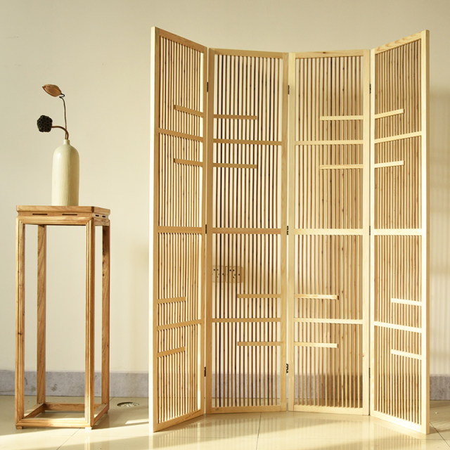 New Chinese solid wood bamboo screen partition folding mobile living room porch tea room partition antique old Japanese screen
