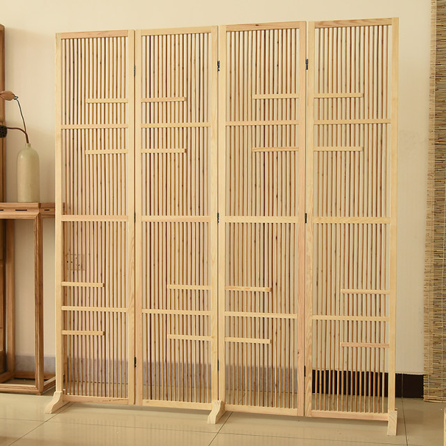 New Chinese solid wood bamboo screen partition folding mobile living room porch tea room partition antique old Japanese screen
