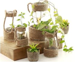 French Country Retro Style Hemp Rope Handle Glass Vase Home Hydroponic Flower Device Zakka Garden Groceries