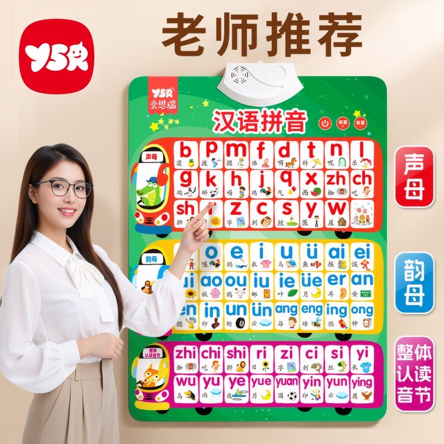 Chinese Pinyin alphabet for kindergarten to first grade with audio wall stickers for initial and final consonant pronunciation book learning