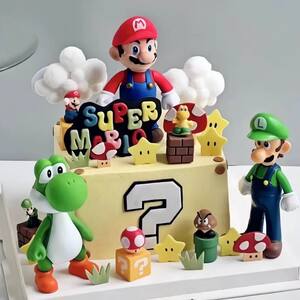 
Cartoon Super Mario Mario cake decoration ornaments small mushroom dinosaur boy children's birthday plug-in