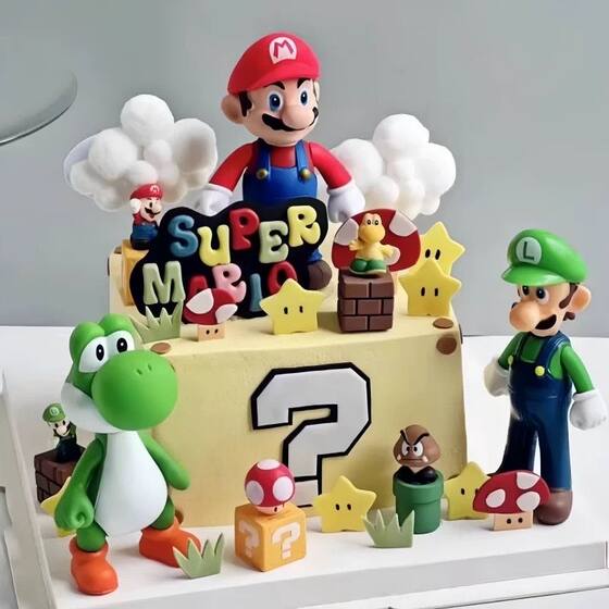
Cartoon Super Mario Mario cake decoration ornaments small mushroom dinosaur boy children's birthday plug-in