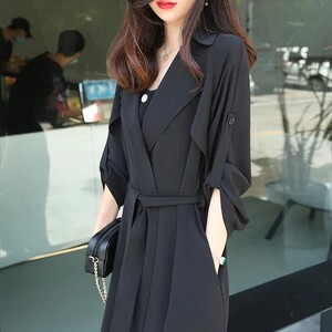 
Temperature windbreaker versatile 2024 new spring and autumn women's cardigan jacket thin slim waist-hugging strap thin long style trendy