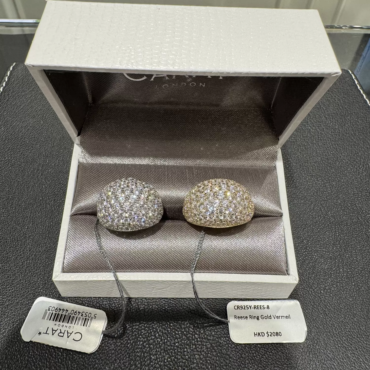 到货CARAT LONDON人造宝石5克拉椭圆形鹅蛋形侧面心形戒指9K白金