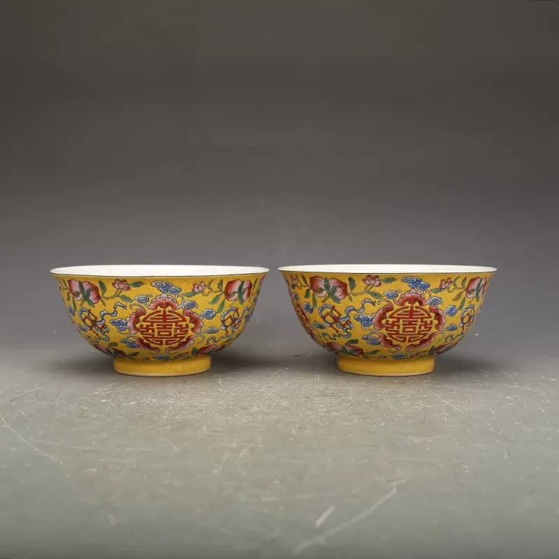 清康熙瓷器珐琅彩寿桃纹碗一对古董古玩明清老瓷器旧货老货收藏-Taobao