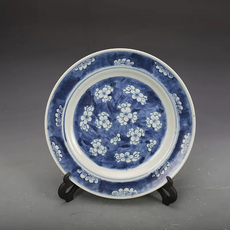 旧家蔵出　清国時代　大型 康熙青花瓷 逸品　陶器　置物 清康熙瓷器青花冰梅盘仿古瓷器古董古玩旧货老货收藏