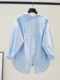 Light blue cotton shirt for women with a slit loose shirt behind the design 2024 new fashion versatile long-sleeved top
