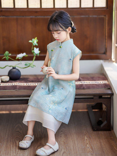 Girls Chinese Style Dress Summer Cheongsam Hanfu Skirt Girls Chinese Style Dress Summer Cheongsam Hanfu Skirt