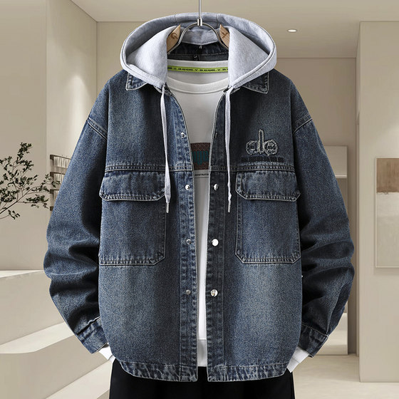 Detachable hat denim jacket men's jacket 2025 spring and autumn Korean style trendy versatile jacket for teenagers men's jacket