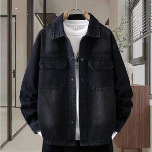 
Black denim jacket men's autumn trend versatile loose lapel jacket men's spring and autumn casual long-sleeved shirt