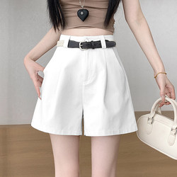 White Suit Shorts for Women, Summer New Style, High-Waisted, Slimming, A-Line, Versatile, Loose, Casual, Petite, Knee-Length Shorts