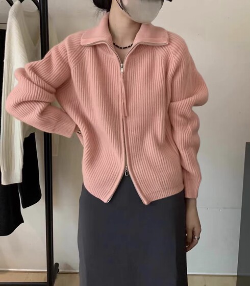 
2025 Autumn and Winter KTWO Angel Makeup Thickened Wool Sweater Women's Long Sleeve Double Zipper Cardigan Jacket 6230