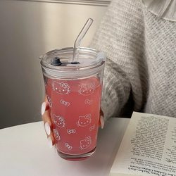 Ins-Style Straw Cup, Glass Cup for Girls, Cute Cat Water Cup, Coffee Cup, Juice Cup, Beverage Cup