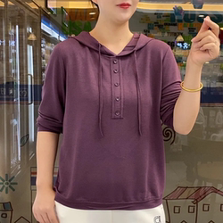 Ice Silk Cotton Hooded Top for Women 2026 Summer New Sweatshirt Women's Thin Nine-Quarter Sleeve Hoodie Casual Hooded T-Shirt