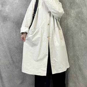 
23286 Simple and versatile long windbreaker jacket, loose and slim twill gauze card pure cotton single-breasted casual top