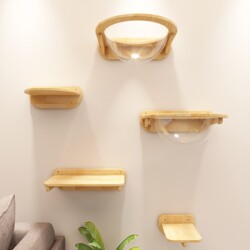 Solid Wood, No-Drill, No-Nail Cat Wall-Mounted Space Capsule Nest, Cat Climbing Frame, Jumping Platform, Cat Wall Hammock, Does Not Take up Space