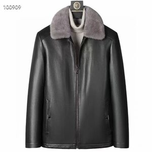 
Men's fine golden goatskin, silver and blue mink lining, removable mink fur collar, removable