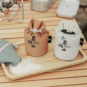 Outdoor camping grain rice bag funnel mouth wood buckle mouth is not easy to sprinkle 1kg large -capacity canvas storage bag