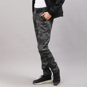 Spring and autumn camouflage slim -fitting elastic trend Middle -aged and middle -aged locomotive tight boys fashion bar hair salon leather pants men