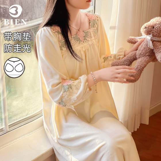 
BIEN island velvet nightgown for women in autumn and winter, sweet princess style home clothes that can be worn outside, high-end French palace style