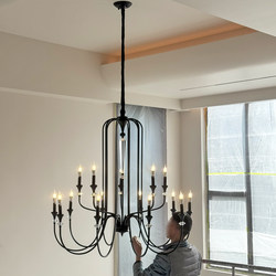 French-Style Retro Duplex Living Room Chandelier with Crystal, Light Luxury American-Style Villa Designer Candle Lamp, Popular Online Lighting Fixture