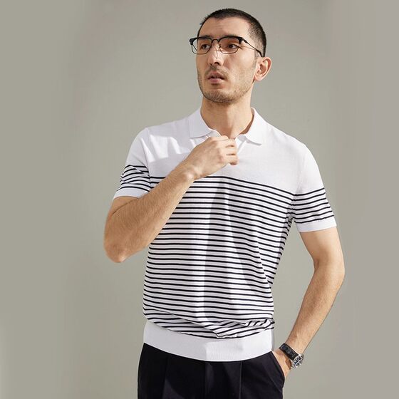 
MZT06023 Moli Yaji WISICA certified island cotton 100% cotton lapel knitted short-sleeved sea soul shirt for men