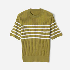 
WZT09317 Jasmine Yaji Simple, versatile, skin-friendly, breathable, round-neck striped contrast knitted pullover for women