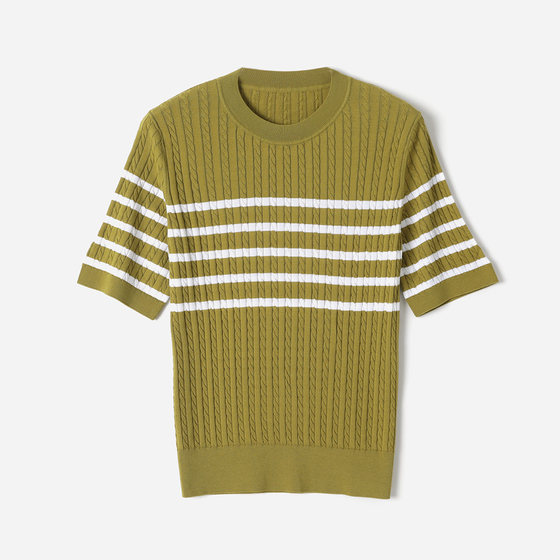 
WZT09317 Jasmine Yaji Simple, versatile, skin-friendly, breathable, round-neck striped contrast knitted pullover for women