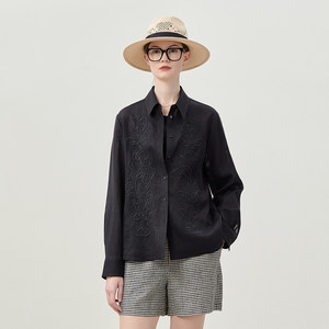
*WCS08083 Retro literary high-tech relaxed French heavy industry embroidery ceiling Italian full ramie shirt