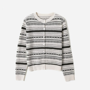 
*WZK09107 Fair Isle retro heavy industry round neck jacquard full linen knitted cardigan for spring and summer women