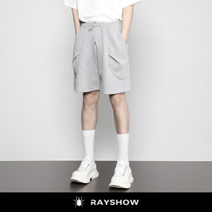 Rayshow Lei Xiu Dark pleated arc cutting loose, wide elastic penta pants sports men's casual shorts
