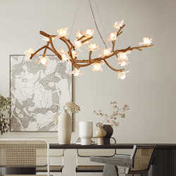 Zen lotus branch chandelier B&B Tea Room New Chinese style living room main study Japanese pastoral flowers and plants savanna