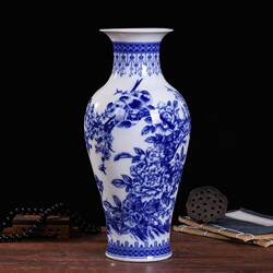 Jingdezhen Ceramics Antique Blue and White Porcelain Large Vase Ornaments Living Room Rich Bamboo Flower Arrangement Home Craft Decorations